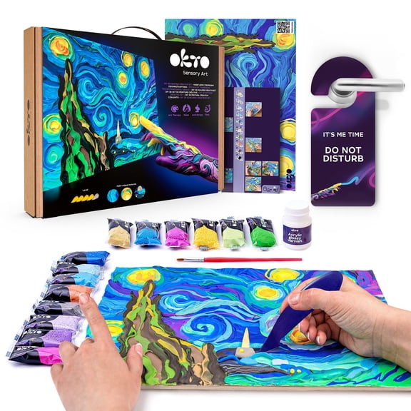OKTO Starry Night 3D Painting Kit, Sensory Air Dry Clay Art on Canvas, 11.8 x 15.7 in