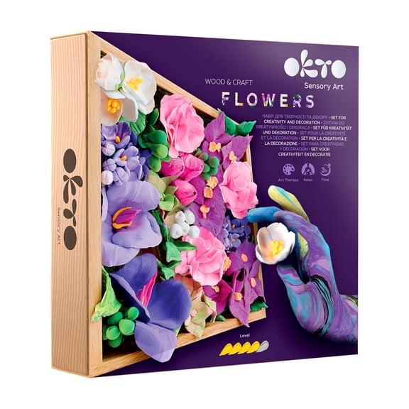 Okto Sensory Art DIY Wood & Craft Clay Kit - Flowers, Inspiration Colors