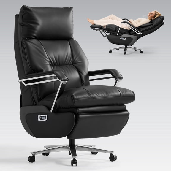 OKUP M80A Electric Office Chair with Massage Heat & Ventilation, Dual Motor Executive Reclining Office Chair with Footrest, 420 lbs Capacity
