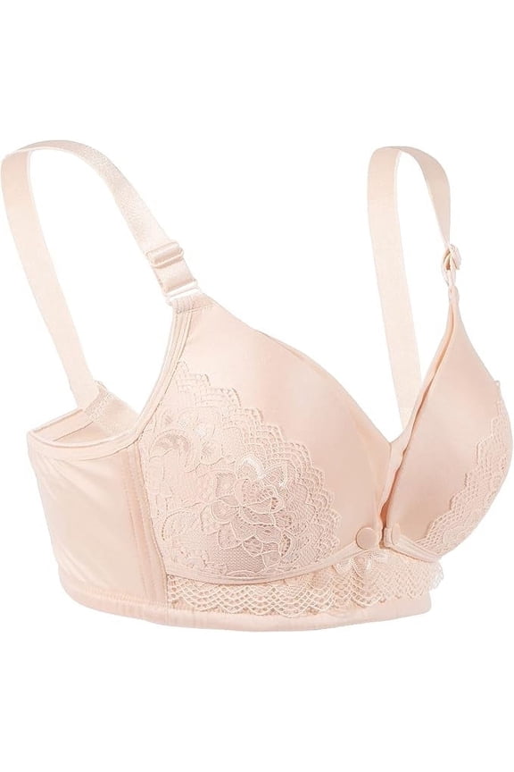 Nursing and Maternity Bra - Seamless, Breathable, Adjustable, Non-Slip Straps - Flap Closure, Beige