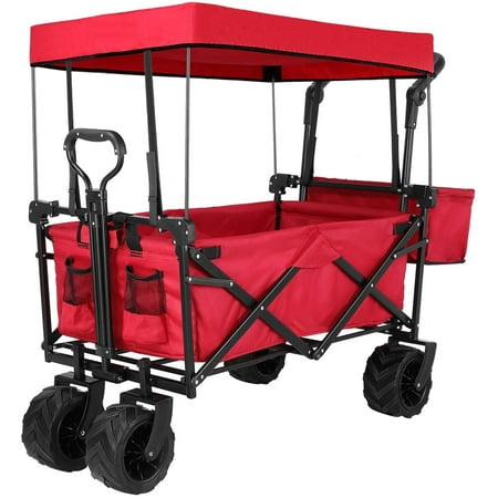 OKVAC Folding Collapsible Utility Wagon Cart with 7" All-Terrain Wheels