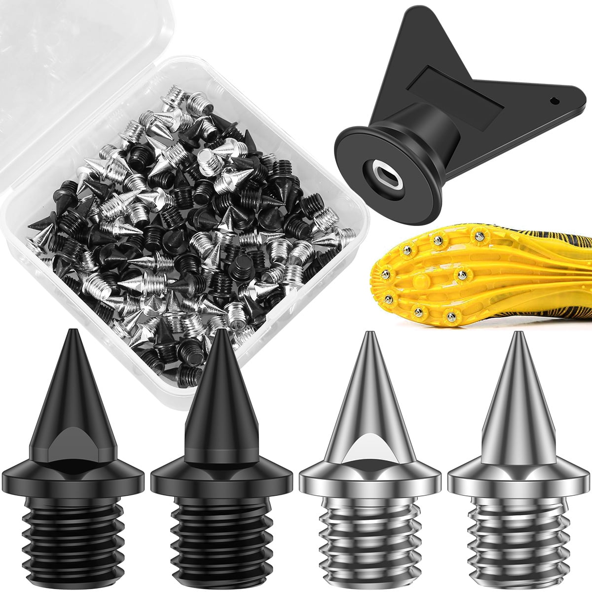 100pcs Running Spikes, 0.25in Stainless Steel Spikes For Track Shoes With 1pcs Spike Wrench Track Spikes Sports Replacement Supplies For Cross