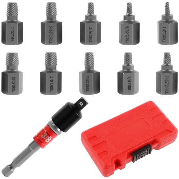 AEVXKHI 12PCS Screw Extractor Set, Steel Easy Out Damaged Screw Remover Tool Kit, Extractor Kit with 3/8inch Hex Adapter Bolts for Broken Rounded Bolts