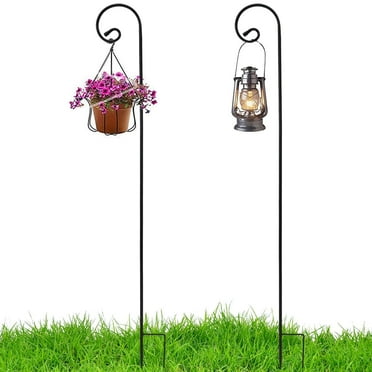 OKYMOTOR 2 Pack Shepherd Crook Hooks Rust-Resistant Metal Shepherd Curled Hook Adjustable Shepherds Garden Outdoor Hanging Plants Hook for Bird Feeder Light Solar Christmas Lights Lanterns