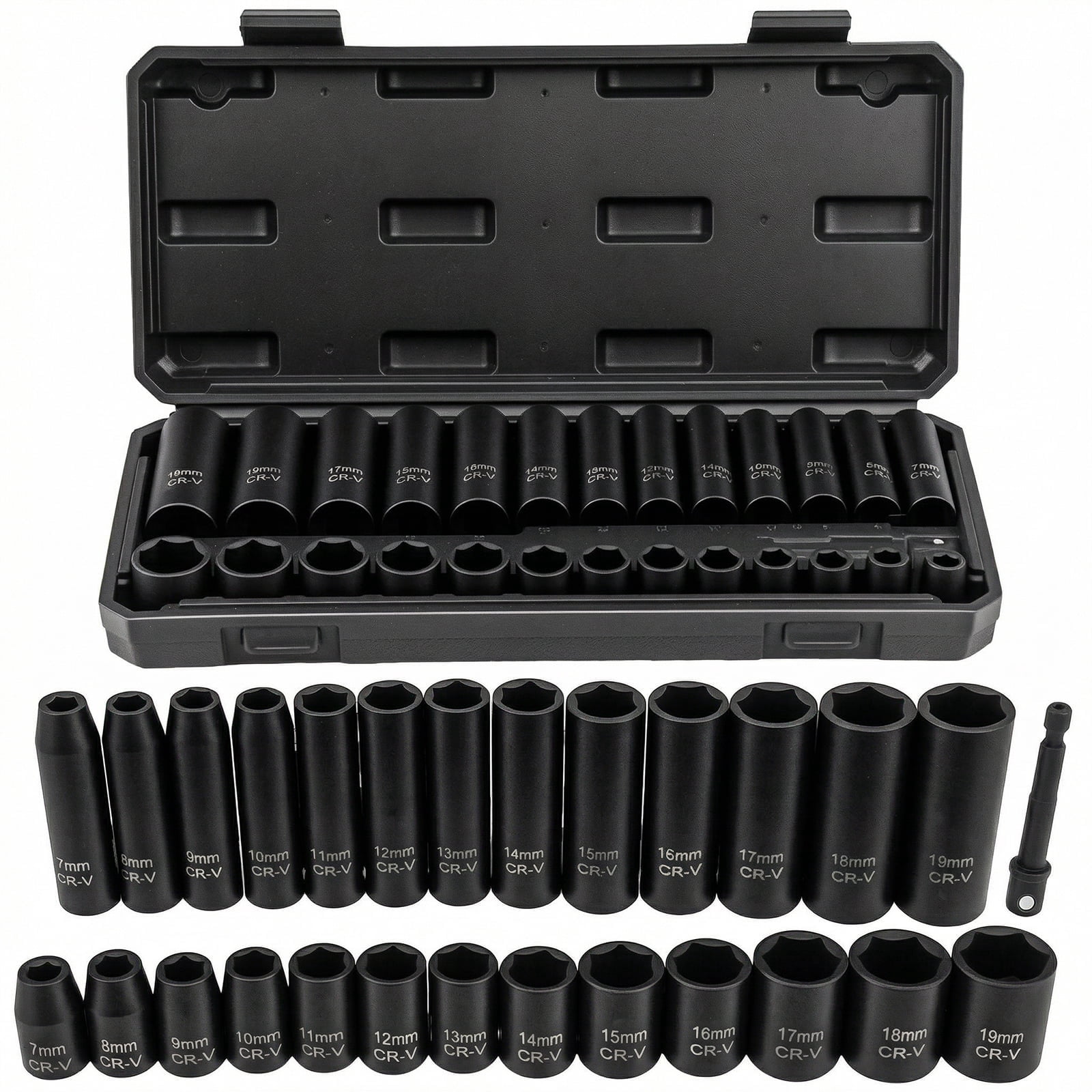 OKYMOTOR 27Pcs 3/8" Drive Impact Socket Set Black Phosphated Rust Resistant Finish Metric Socket Set for Auto and Motorcycle Repair