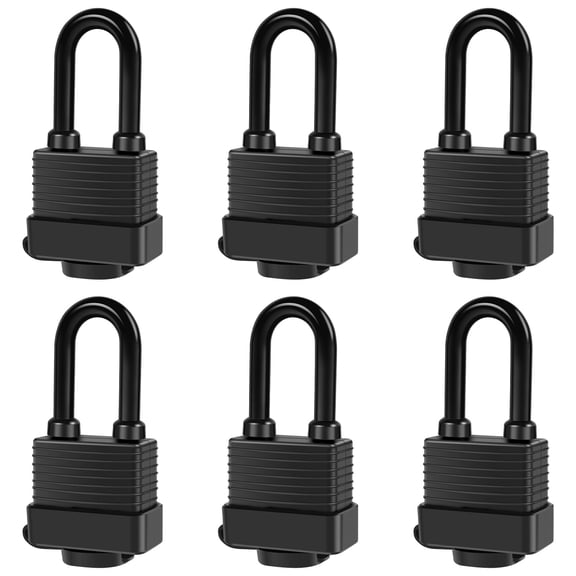 OKYMOTOR 6Pcs Heavy Duty Waterproof Padlocks - 1-9/16inch Laminated Steel Anti-Theft Lock Set with 12 Steel Keys for Outdoor Security