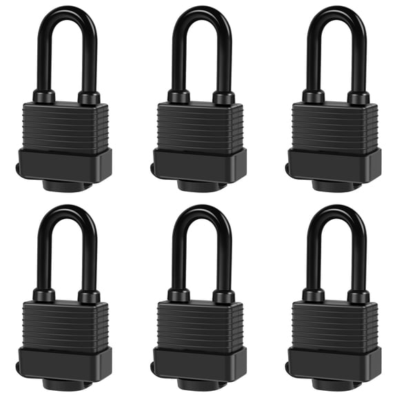 Waterproof Outdoor Padlocks Keyed Alike, 1-9/16 Inch Laminated Steel Weatherproof Padlock with Keys for Fence Gate, Shed, Locker, 6 Pack