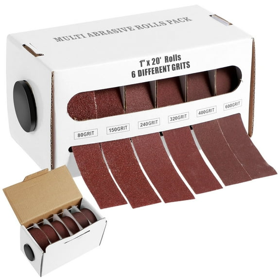 OKYMOTOR Emery Cloth Roll 20ft Aluminum Oxide Abrasive Sandpaper Roll Assortment Kit Reusable Woodworking Boxed Abrasive Paper Metal Wood Polishing Sanding Paper 80/150/240/320/400/600 Grit