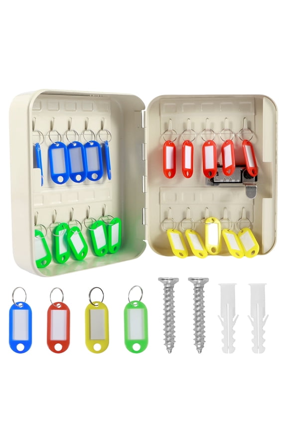 Key Cabinet,Password Key Lock Box Wall Mounted 3-Digit Combination Key Safe Cabinet with 20 Key Hooks and 20 Colorful Tag Key Storage Box for Home Office