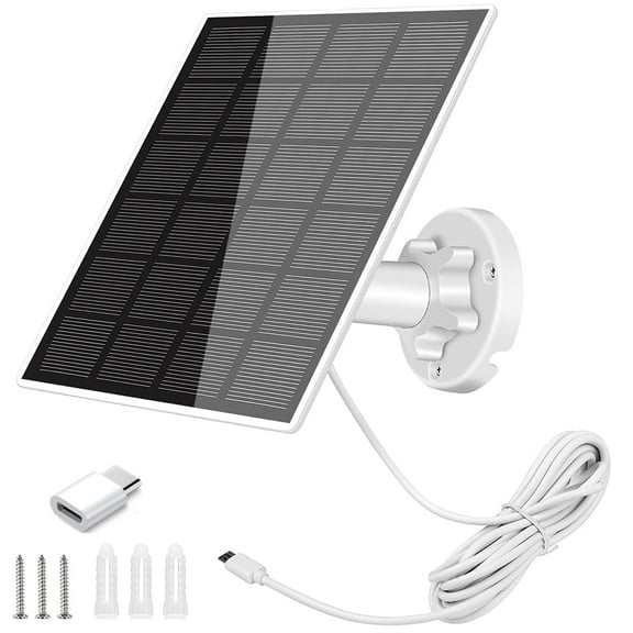 OKYMOTOR Solar Panel for Security Camera 5W USB Solar Panel Micro USB & USB-C Port Solar Panel IP65 Waterproof Solar Charger for Camera with 360°Adjustable Mounting