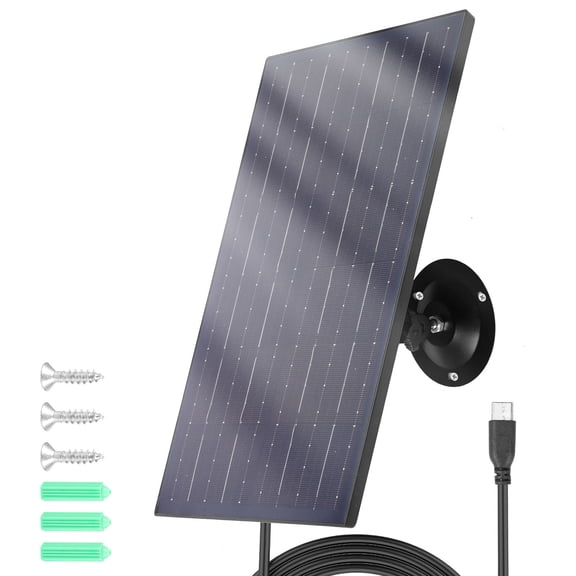 OKYMOTOR Solar Panel with 360° Rotating Bracket and 9.84 FT Cable for Security Camera 10W 5V IP66 Waterproof Outdoor Solar Panel