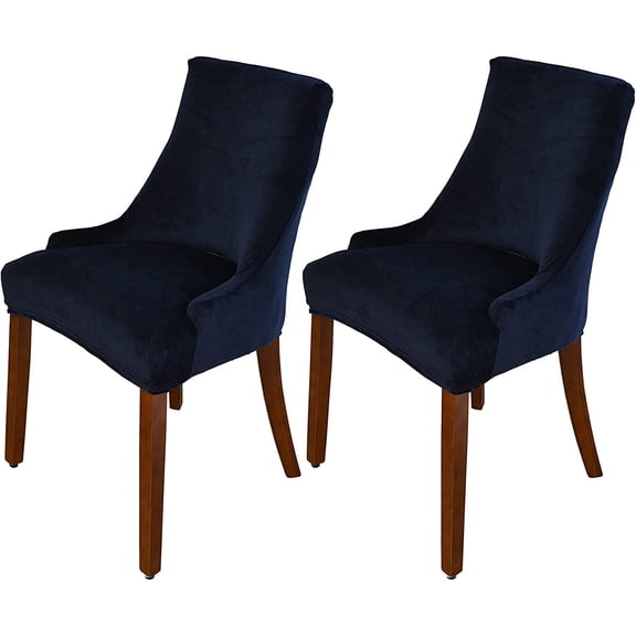 OKYUK 2 Pcs Velvet Wingback Chair Slipcover, Chair Cover Stretch Washable Arm Chair Protector Seat Cover for Dining Room Banquet Home Party Decor (Navy Blue)