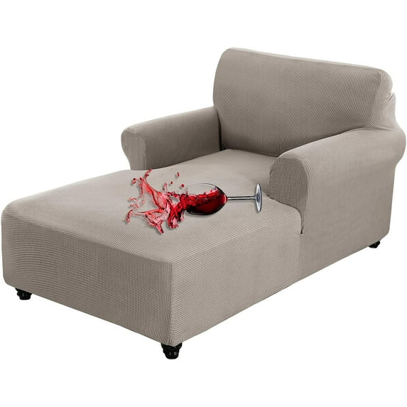 OKYUK Chaise Lounge Slipcover, Jacquard Stretch Chaise Chair Covers, Sofa Chaise Slipcover with Double Arm, Machine Washable Furniture Protector Couch Soft for Living Room Bedroom (Taupe)