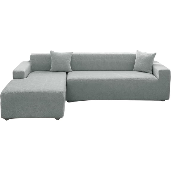 OKYUK L-Shape Sectional Couch Slipcover, 2 Pcs 3+3 Seats Printed High Stretch Sofa Covers + 2 Free Pillow Covers, Elastic L-Type Furniture Protector for Living Room Kids Pets (Printed, Light Green)