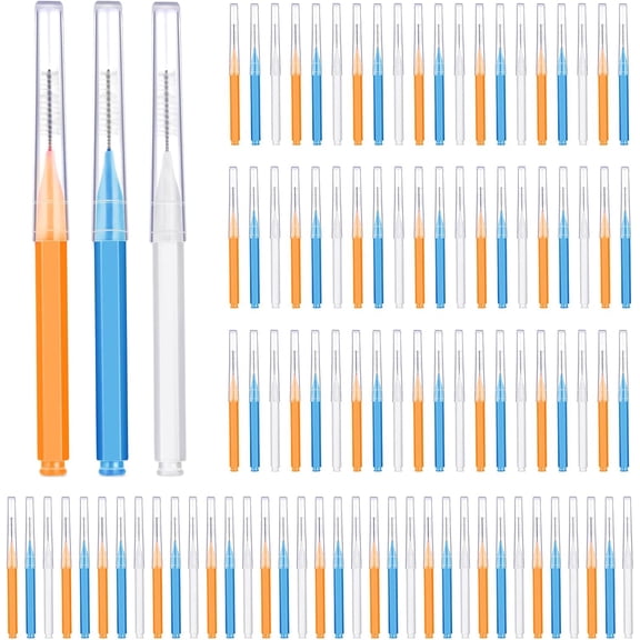 OKYWHOP 100 Pcs Braces Dental Brushes,White, Orange, Blue,Proper Size