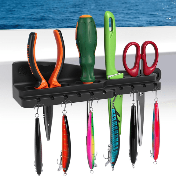 OKYWHOP Fishing Tool Holder for Boat, Fishing Hook, Pliers, Knives, Lures Organizer for Boat, Screw Mount Marine Tackle Rack Holder