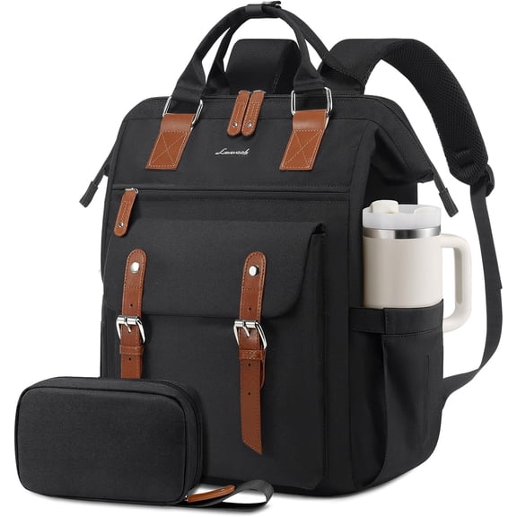 OKYWHOP Laptop Backpack for Women, Teacher Work Laptop Bag with Large Cup Holder, Waterproof Travel Backpack Purse, Business Computer Back Pack, College Bookbag Gift Nursing Backpack, 15.6 Inch