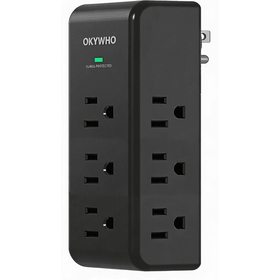 OKYWHOP Surge Protector Outlet Extender, Rotating 3‑Sided Plug, 9 AC Multi‑Outlet Wall Plug, 1800J Surge Protection, Wall Power Splitter Adapter for Home Office Dorm, Black