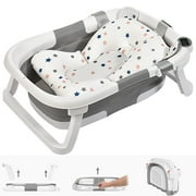 OKbus Collapsible Baby Bathtub for Infants to Toddler, Portable Travel Bathtub Multifunctional Bathtub with Drain Hole, Baby Folding Bathtub for Newborn 0-36 Month Gray