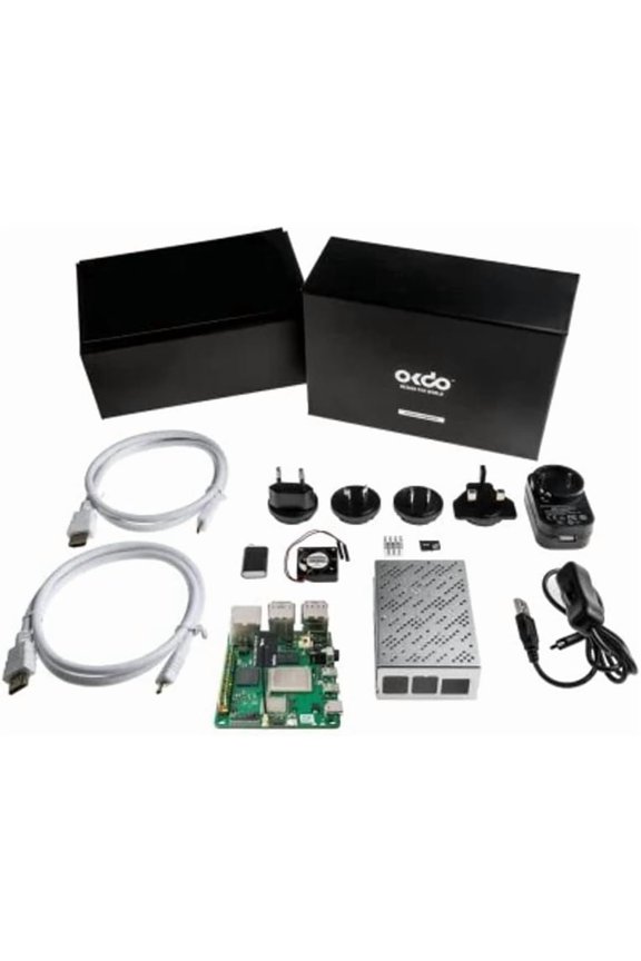 230-6199 ROCK 4 Model C+ 4GB Single Board Computer Starter Kit with PSU, Case, Preloaded Linux OS, Heat Sink, Fan