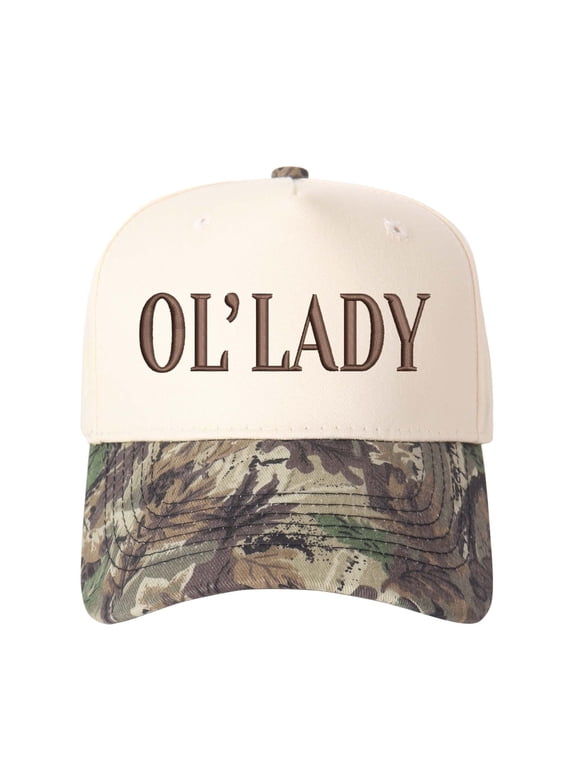 OL' LADY Letter Embroidered Color Block Trucker Hat Unisex Adjustable Cotton Breathable Fashion Cap for Travel Daily Wear