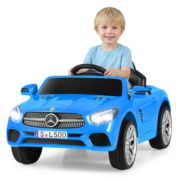 OLAKIDS 12V Electric Kids Ride On Car, Licensed Mercedes Benz SL500 Toy Car with Remote Control, MP3 Plug, USB, 2 Speeds, LED Lights, Battery Powered Toy Vehicle for Toddler Children (Blue)