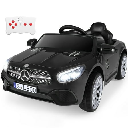 OLAKIDS 12V Electric Kids Ride On Car, Licensed Mercedes Benz SL500 Toy Car with Remote Control, MP3 Plug, USB, 2 Speeds, LED Lights, Battery Powered Toy Vehicle for Toddler Children (Black)