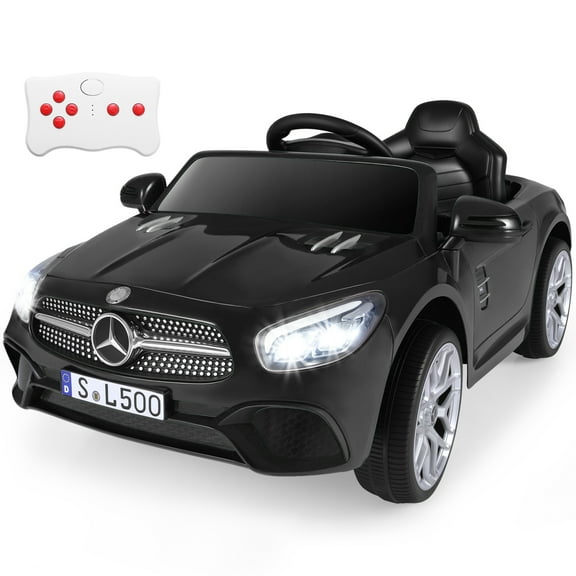 OLAKIDS 12V Electric Kids Ride On Car, Licensed Mercedes Benz SL500 Toy Car with Remote Control, MP3 Plug, USB, 2 Speeds, LED Lights, Battery Powered Toy Vehicle for Toddler Children (Black)