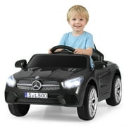 OLAKIDS 12V Electric Kids Ride On Car, Licensed Mercedes Benz SL500 Toy Car with Remote Control, MP3 Plug, USB, 2 Speeds, LED Lights, Battery Powered Toy Vehicle for Toddler Children Black