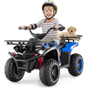 OLAKIDS 12V Kids ATV Quad with 2 Speeds, Spring Suspension, LED Lights, Music & Story Player, Big Tires, 2 Storage Spaces, Ride On Car for Boys Girls Ages 3+