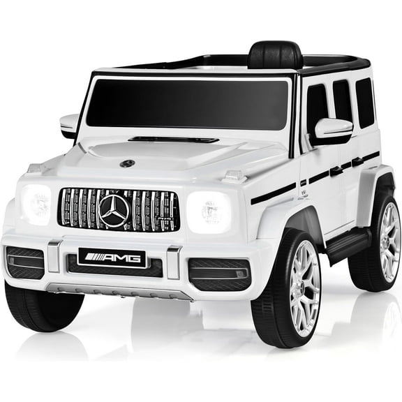 OLAKIDS 12V Kids Ride On Car, Licensed Mercedes Benz G63 Electric Vehicle with Remote Control, Double Open Doors, Music, Bluetooth, 2 Speeds, Wheels Suspension, Battery Powered Driving Toy (White)