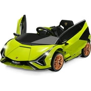 OLAKIDS 12V Licensed Lamborghini Sian Kids Ride On Car with Parent Remote Control, Spring Suspension, MP3 Player, Electric Toy Roadster Carbon Fiber Textured for Toddler Green