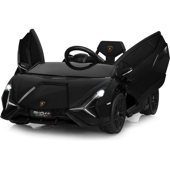 OLAKIDS 12V Licensed Lamborghini Sian Kids Ride On Car with Parent Remote Control, Spring Suspension, MP3 Player, Electric Toy Roadster Carbon Fiber Textured for Toddler Children(Black)