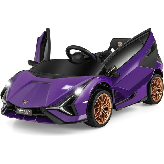 OLAKIDS 12V Licensed Lamborghini Sian Kids Ride On Car with Parent Remote Control, Spring Suspension, MP3 Player, Electric Toy Roadster Carbon Fiber Textured for Toddler (Purple)