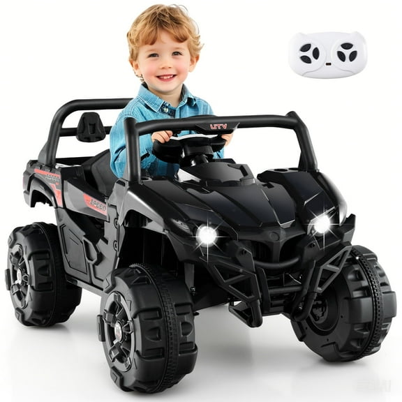 OLAKIDS 12V Ride on UTV, Battery Powered Off-Road Kids Electric Vehicles with Remote Control, Music, Horn, MP3, Lights, 3 Speeds, Soft Start, Ride on Truck for 3 Boys Girls