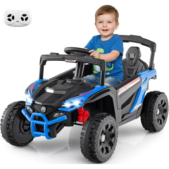 OLAKIDS 12V Ride on Car UTV, Electric Off-Road Truck with Remote Control, Lockable Doors, Safety Belt, Horn, Music, Lights, 4 Wheeler Toys for Kids Toddlers Aged 3+ Years