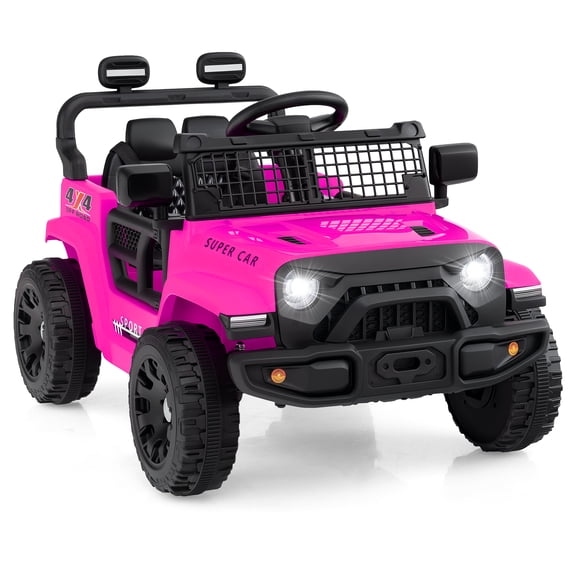 OLAKIDS 12V Ride On Truck, Battery Powered Electric Vehicle for Kids with Remote Control, Foldable Reflective Mirror, Spring Suspension, Music, LED Lights, Ride on Toy for 3  Boys Girls