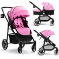 thumbnail image 1 of INFANS 2 in 1 Baby Stroller, High Landscape Infant Stroller, Foldable Pushchair with Adjustable Canopy, Cup Holder, Storage Basket, Suspension Wheels (Pink), 1 of 8
