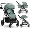 thumbnail image 1 of INFANS 2 in 1 Baby Stroller, High Landscape Infant Stroller, Foldable Pushchair with Adjustable Canopy, Cup Holder, Storage Basket, Suspension Wheels (Green), 1 of 8