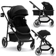 thumbnail image 1 of INFANS 2 in 1 Baby Stroller, High Landscape Infant Stroller, Foldable Pushchair with Adjustable Canopy, Cup Holder, Storage Basket, Suspension Wheels (Black), 1 of 8