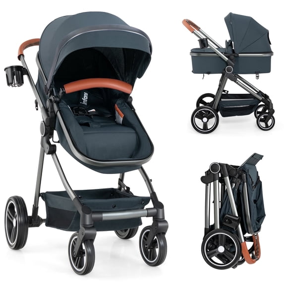 INFANS 2 in 1 High Landscape Convertible Baby Stroller, Newborn Reversible Bassinet Pram, Foldable Pushchair with Adjustable Canopy, Aluminum Structure, 5-Point Harness for Infant Toddler