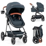 INFANS 2 in 1 High Landscape Convertible Baby Stroller, Newborn Reversible Bassinet Pram, Foldable Pushchair with Adjustable Canopy, Aluminum Structure, 5-Point Harness for Infant Toddler