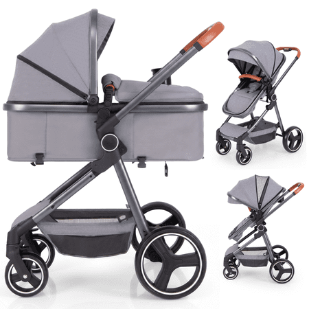 OLAKIDS 2 in 1 High Landscape Convertible Baby Stroller, Newborn Reversible Pram, Foldable Pushchair with Adjustable Canopy, Aluminum Structure, 5-Point Harness for Infant Toddler