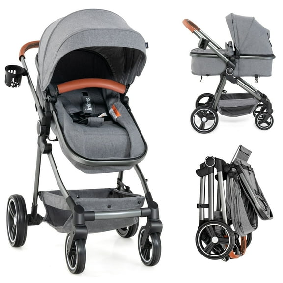 OLAKIDS 2 in 1 High Landscape Convertible Baby Stroller, Newborn Reversible Bassinet Pram, Foldable Pushchair with Adjustable Canopy, Aluminum Structure, 5-Point Harness for Infant Toddler