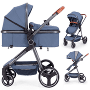 OLAKIDS 2 in 1 High Landscape Convertible Baby Stroller, Newborn Reversible Pram, Foldable Pushchair with Adjustable Canopy, Aluminum Structure, 5-Point Harness