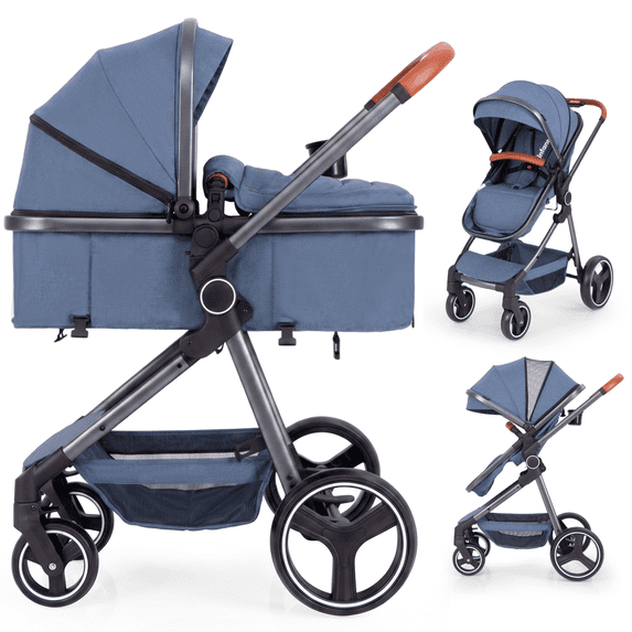 OLAKIDS 2 in 1 High Landscape Convertible Baby Stroller, Newborn Reversible Pram, Foldable Pushchair with Adjustable Canopy, Aluminum Structure, 5-Point Harness for Infant Toddler