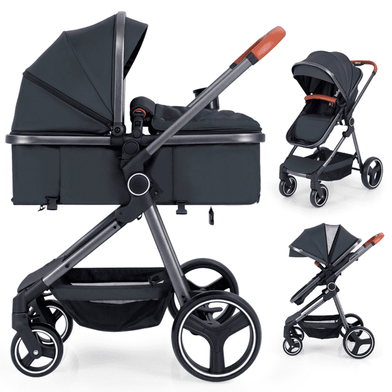 INFANS 2 in 1 High Landscape Convertible Baby Stroller, Newborn Reversible Bassinet Pram, Foldable Pushchair with Adjustable Canopy, Aluminum Structure, 5-Point Harness for Infant Toddler
