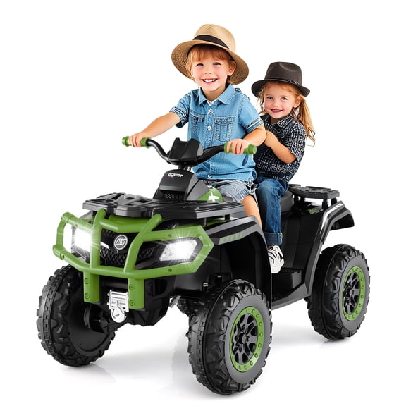 OLAKIDS 2 Seater 24V Ride on Car, 4WD Kids ATV Quad with LED Lights, Power Display, Bluetooth, Spring Suspension, Electric 4 Wheeler for Boys Girls Aged 3+ Years