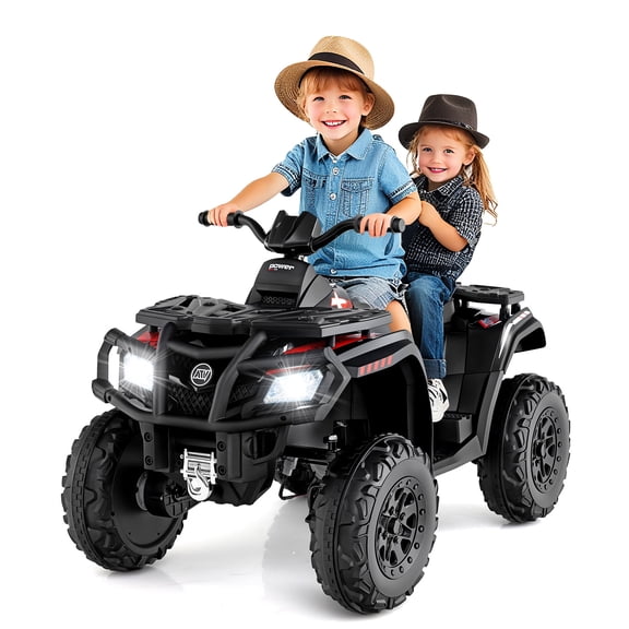 OLAKIDS 2 Seater 24V Ride on Car, 4WD Kids ATV Quad with LED Lights, Power Display, Bluetooth, Spring Suspension, Electric 4 Wheeler for Boys Girls Aged 3+ Years