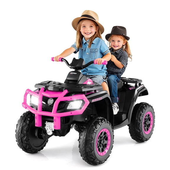 OLAKIDS 2 Seater 24V Ride on Car, 4WD Kids ATV Quad with LED Lights, Power Display, Bluetooth, Spring Suspension, Electric 4 Wheeler for Boys Girls Aged 3+ Years